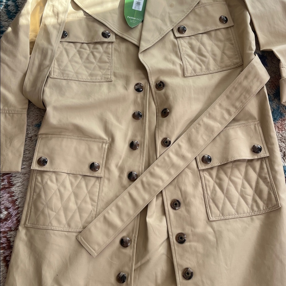 NWT FARM Rio Pockets over Nude Beige Belted Trench Coat, Size M - Picture 6 of 7